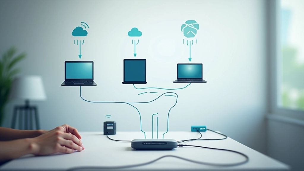 Illustrazione della configurazione di una rete con cavi ethernet e connessioni wireless